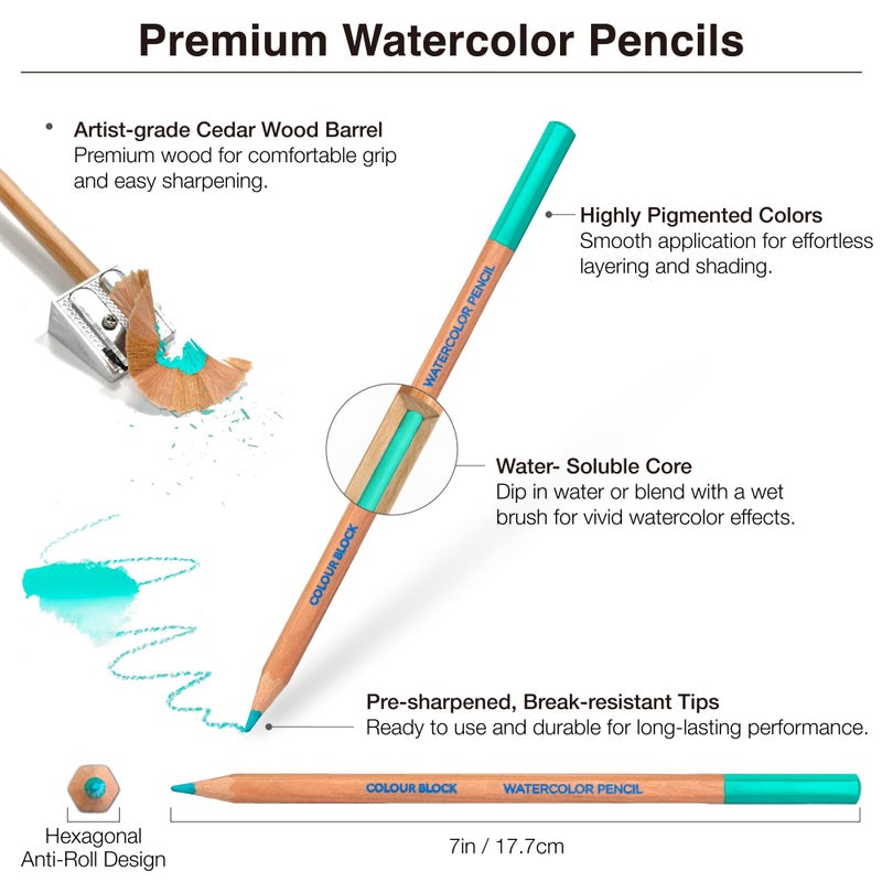 COLOUR BLOCK Watercolor Pencil Travel Art Set I 34pc Professional Drawing Kit, 50Sheets Drawing Pad, Paint Brushes I Vibrant Pigments for Coloring, Blending - Image 5